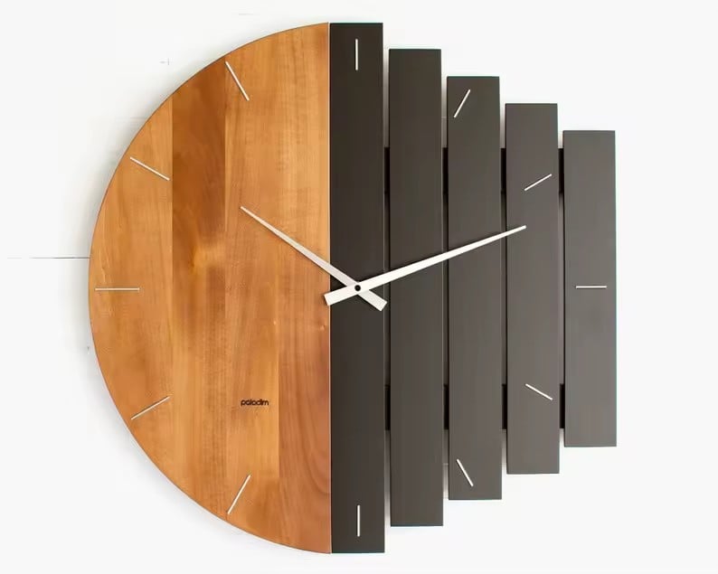 3671 Geometric - Contemporary geometric wall clock with premium wood and metal elements - statement piece for living room. Wholesale available with OEM and ODM options for bulk buyers. | Boto Clock wholesale manufacturer