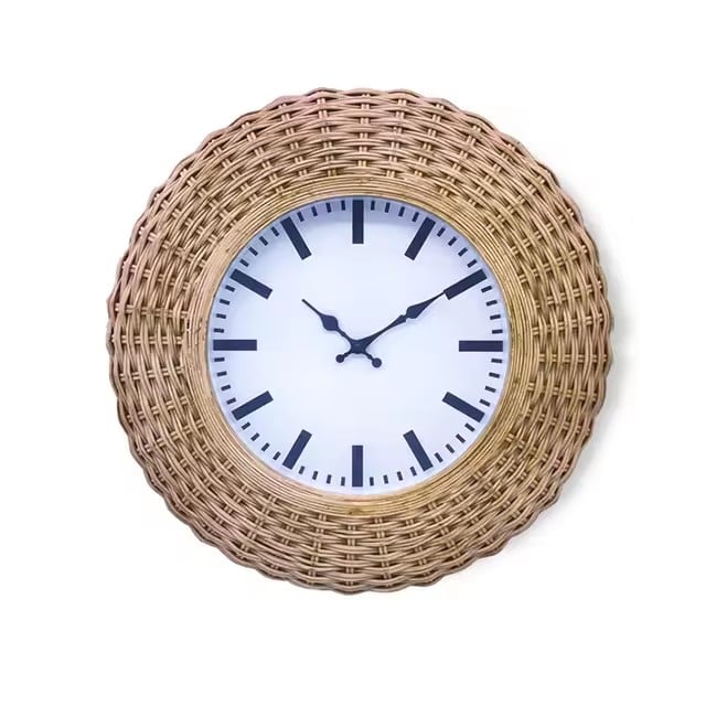 3492 - Scandinavian Rattan - Premium natural woven rattan wall clock with minimalist Scandinavian design - wholesale modern decorative timepiece for home and office. Perfect for bulk orders and ODM/OEM customization. | Boto Clock wholesale manufacturer