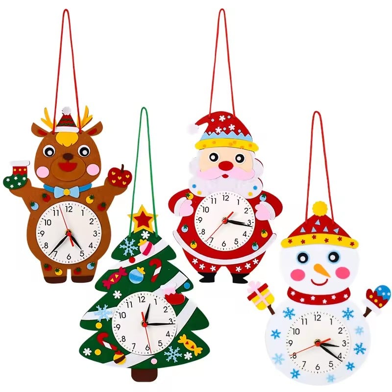 3445 - Christmas themed educational kids clocks - Santa, reindeer, tree and snowman shapes for learning time | Boto Clock wholesale manufacturer