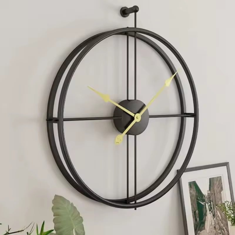 3492 - Vintage-inspired skeleton metal clock with double ring frame and gold hands - retro wall decor | Boto Clock wholesale manufacturer